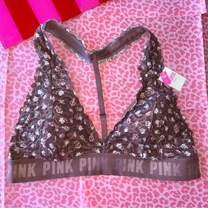 Victoria's Secret PINK Bralette Lace Flowers T Back Bra Burgundy Size Large